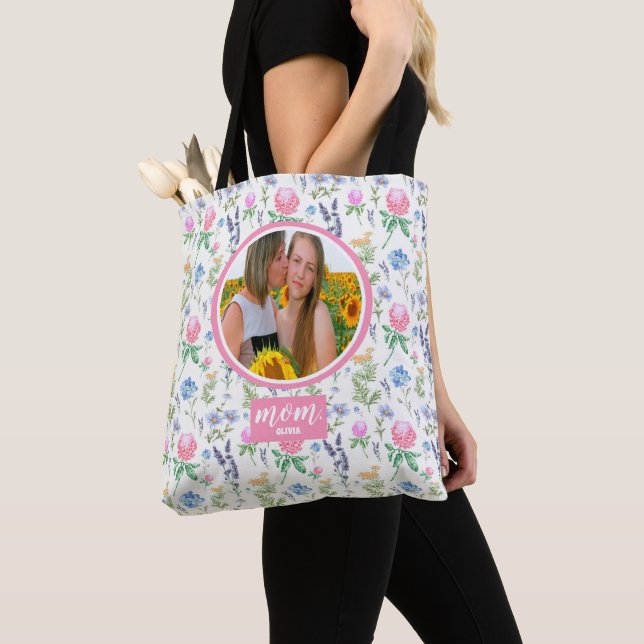 Personalized Wildflower Mom Photo Mother's Day  Tote Bag (Close Up)