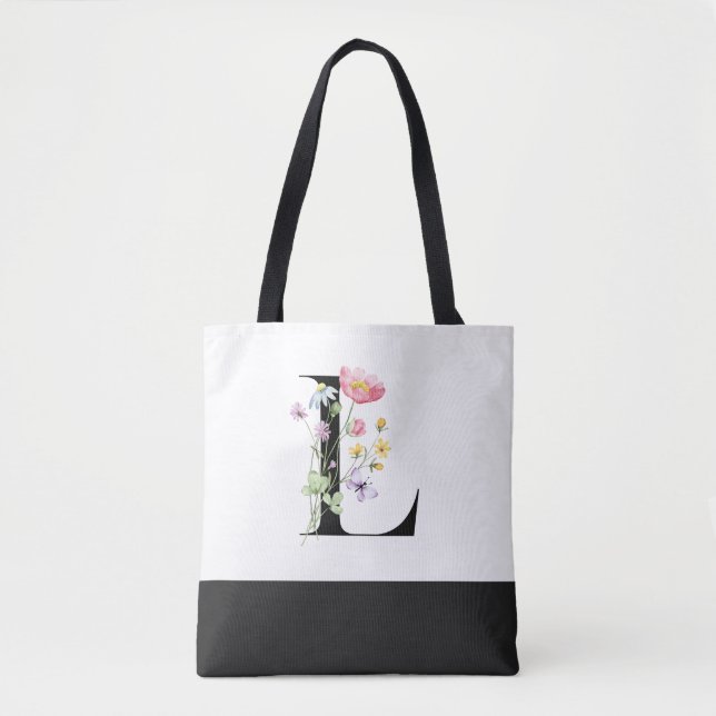 Personalized Wildflower Monogram Letter L Tote Bag (Front)