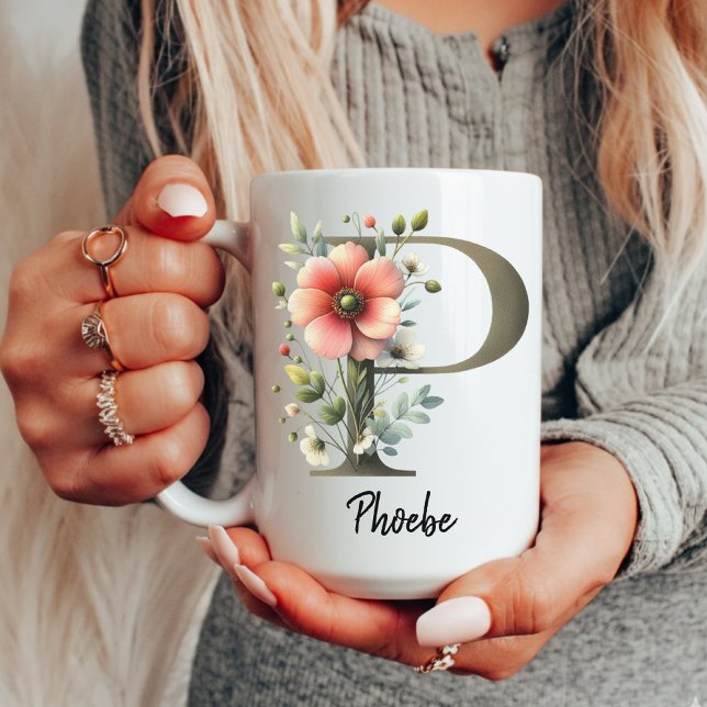 Personalized Wildflower Monogram Mug Gift for Mom (floral monogram cup, wildflower initial cup, custom mug for coworker, monogram gift for friend,)