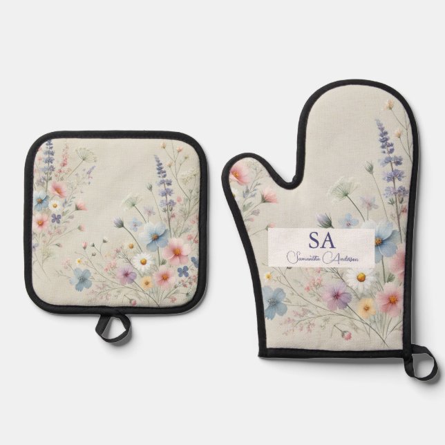 Personalized Wildflower Oven Mitt & Pot Holders  Holder Set (Front)