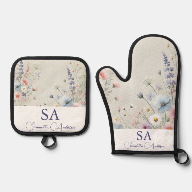 Personalized Wildflower Oven Mitt & Pot Holders  Oven Mitt & Pot Holder Set (Front)