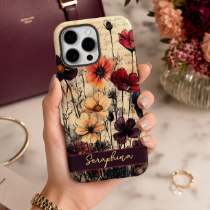 Personalized Wildflower Poppies Dark Red & Purple  iPhone 16 Pro Max Case