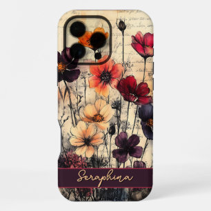 Personalized Wildflower Poppies Dark Red & Purple  iPhone 16 Pro Max Case