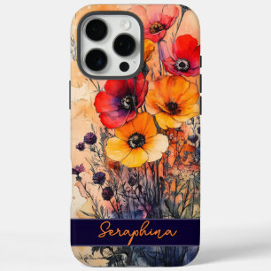 Personalized Wildflower Poppies Dark Red & Yellow  iPhone 16 Pro Max Case