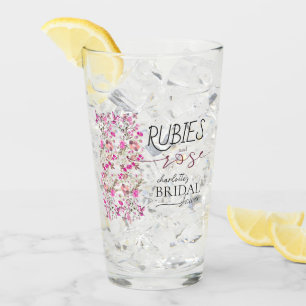 Personalized Wildflower Ruby Rose Bridal Shower Glass
