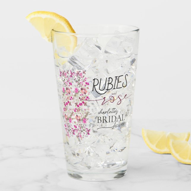 Personalized Wildflower Ruby Rose Bridal Shower  Glass (Front Ice)