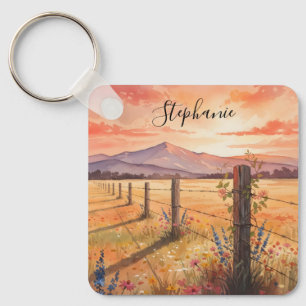 Personalized Wildflower Sunset Charm Keychain