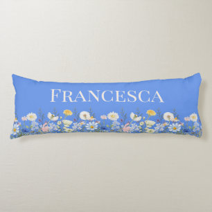 Personalized Wildflower Watercolor Cornflower Blue Body Pillow