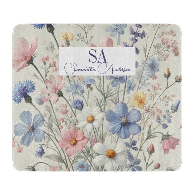 Personalized Wildflower with Monogram & Name  Cutting Board (Front)