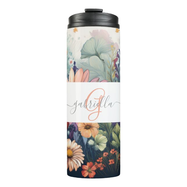 Personalized Wildflower  with Name & Monogram Thermal Tumbler (Front)