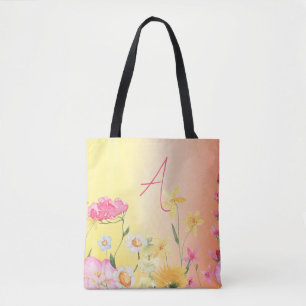 Personalized Wildflowers Pink and Yellow Colourful Tote Bag