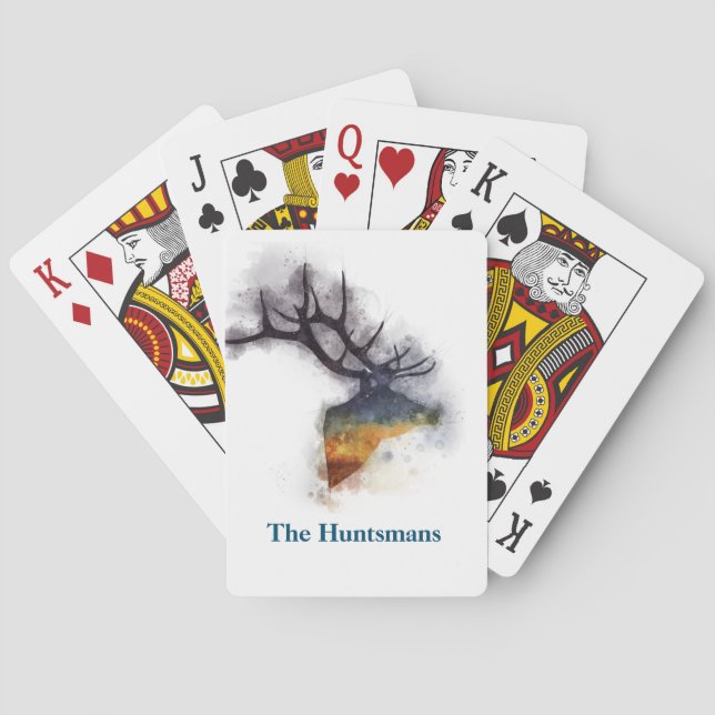 Personalized Wildlife Deer Buck Watercolor Playing Cards (Back)
