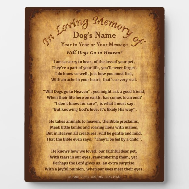 Personalized Will Dogs Go to Heaven Poem Plaques (Front)