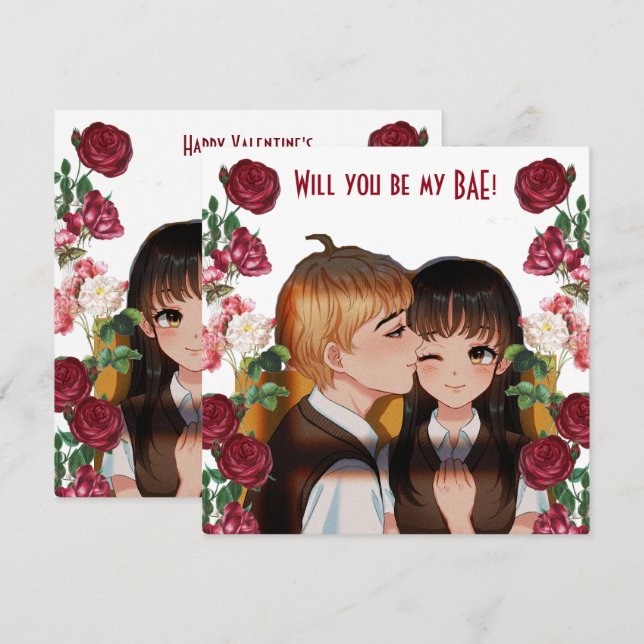 Personalized Will You Be My BAE Rustic Roses Card (Front/Back)