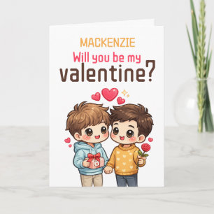 Personalized Will You Be My Valentine Gay Couple Holiday Card
