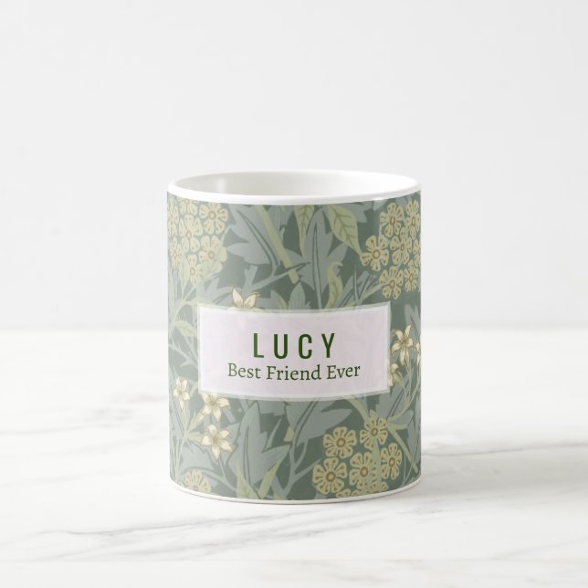 Personalized William Morris Jasmine Dotted Journal Coffee Mug (Center)