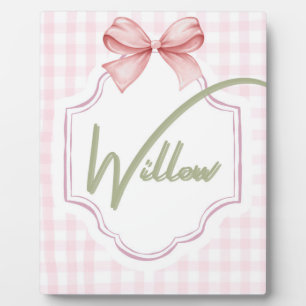 Personalized Willow Baby Girl Nursery Bow&Gingham Plaque