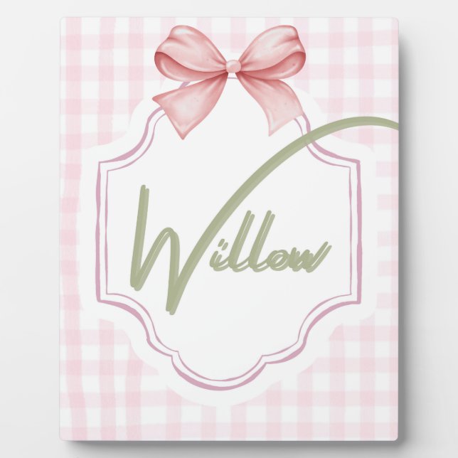Personalized Willow Baby Girl Nursery Bow&Gingham  Plaque (Front)