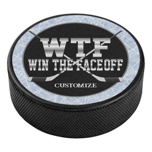 Personalized Win The Face-Off Hockey Puck (3/4)