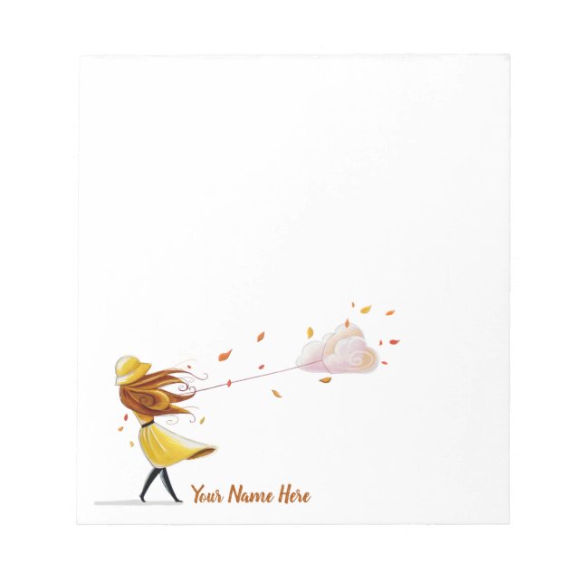 Personalized Windy Girl w/ Cloud Notepad (Front)