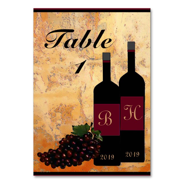 Personalized Wine Bottles and Grapes Table Number (Front)