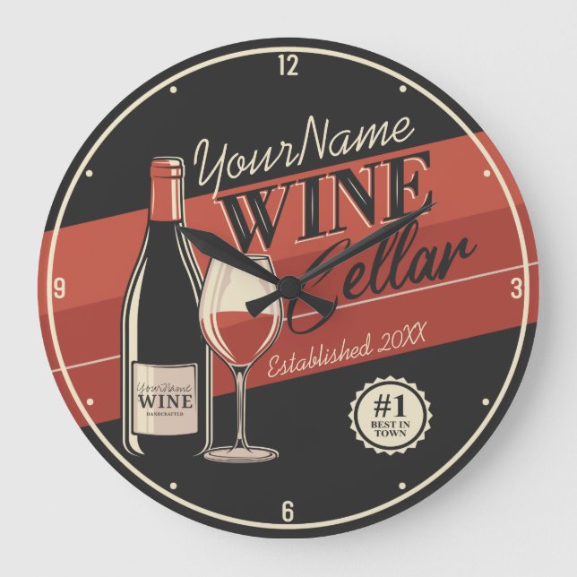 Personalized Wine Cellar Bottle Tasting Room Bar Large Clock (Front)