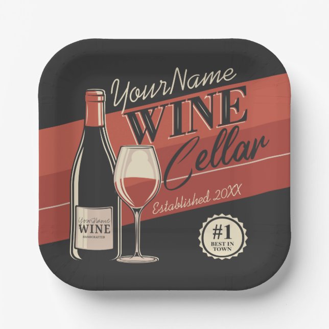 Personalized Wine Cellar Bottle Tasting Room Bar  Paper Plate (Front)