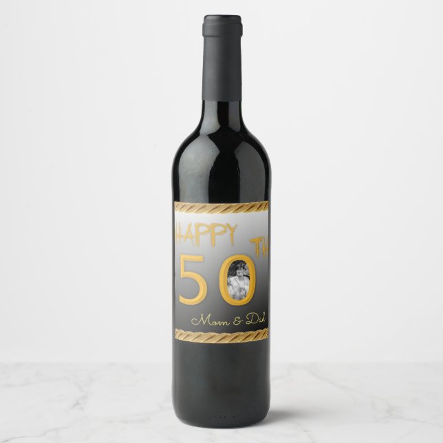 Personalized Wine Label Happy 50th Anniversary Pic (Front)