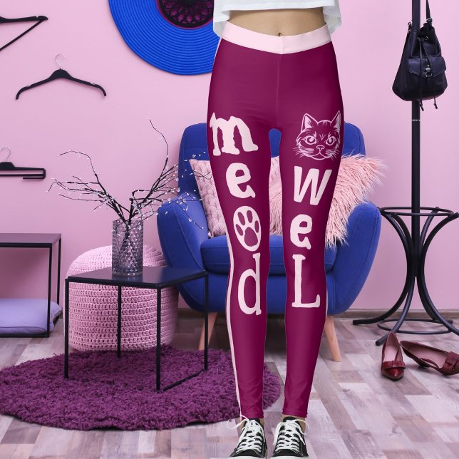 Personalized Wine Light Pink Stripes Pet Cat  Leggings (Creator Uploaded)