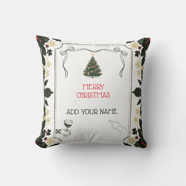 Personalized Wine Lover Christmas Tree Pillow (Front)