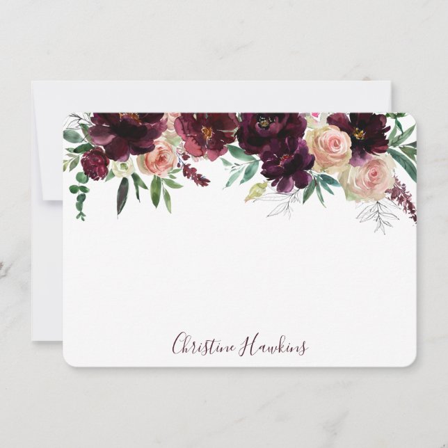 Personalized Wine Red Modern Watercolor Floral Card (Front)
