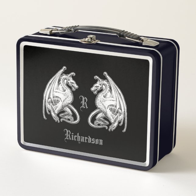 Personalized Winged Dragons Metal Lunch Box (Front)