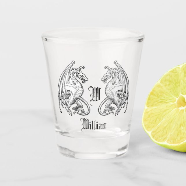 Personalized Winged Dragons Shot Glass (Front)