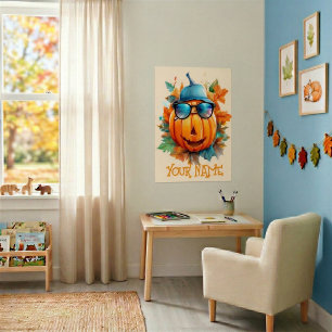 Personalized Winking Pumpkin Halloween Kids Poster