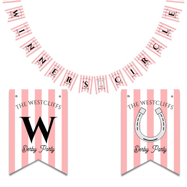 Personalized Winner's Circle Cabana Stripe Derby Bunting Flags (Custom Cabana Stripe Derby Party Bunting. Personalized Winner's Circle Derby Party Decoration)