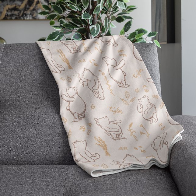 Personalized Winnie the Pooh Nature Pattern Fleece Blanket (Blanket on couch)