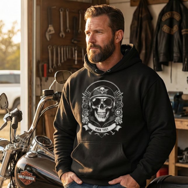 Personalized Winter Biker Skull Motorcycle Hoodie (Creator Uploaded)