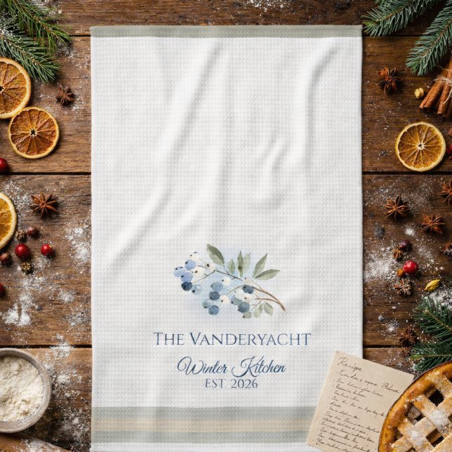 Personalized Winter – Blue Berry Botanical Kitchen Towel (Creator Uploaded)