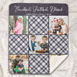 Personalized Winter Blue Gray Plaid Photo Collage  Sherpa Blanket<br><div class="desc">Thankful, Grateful, Blessed! Celebrate your favorite season, family and Thanksgiving and give a special gift with this custom photo collage blue gray winter autumn plaid blanket. This unique photo collage blanket is the perfect gift for Thanksgiving, Christmas, grandparents or family holiday. Text : "Thankful, Grateful, Blessed" can be personalized for...</div>
