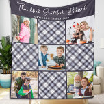Personalized Winter Blue Grey Plaid Photo Collage Fleece Blanket<br><div class="desc">Thankful, Grateful, Blessed! Celebrate your favourite season, family and Thanksgiving and give a special gift with this custom photo collage blue grey winter autumn plaid blanket. This unique photo collage blanket is the perfect gift for Thanksgiving, Christmas, grandparents or family holiday. Text : "Thankful, Grateful, Blessed" can be personalized for...</div>