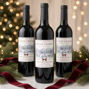 Personalized Winter Chapter Blue Toile Christmas Wine Label