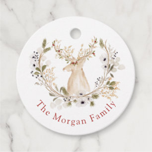 Personalized Winter Deer Wreath Holiday Favour Tags