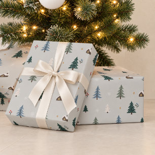 Personalized Winter Forest Christmas Tree Wrapping Paper