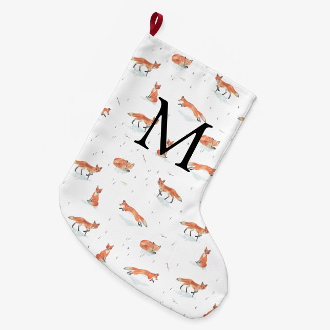 Personalized Winter Fox Large Christmas Stocking (Front (Hanging))
