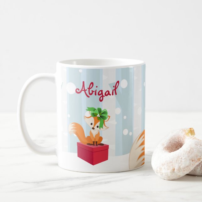 Personalized Winter Fox Woodland Christmas Coffee Mug (With Donut)