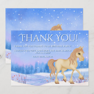 Personalized Winter Horse and Snow Birthday Thank You Card