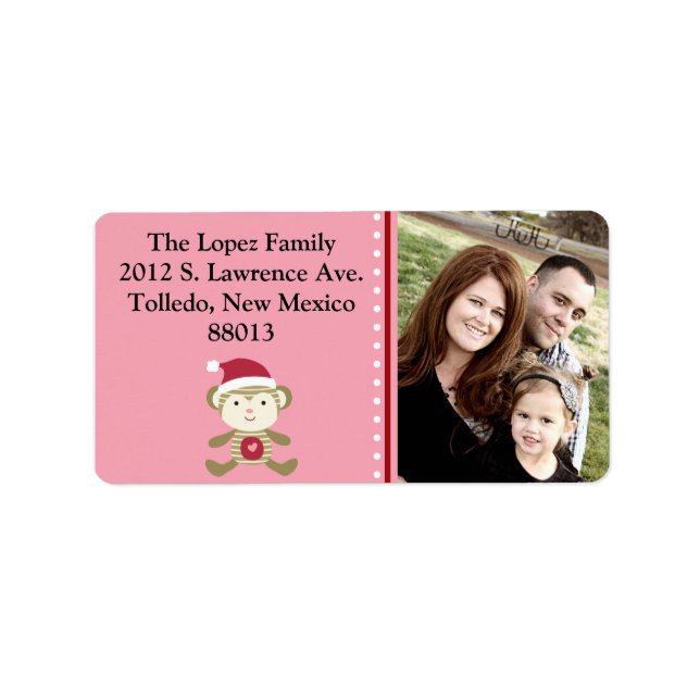 Personalized Winter Monkey in Santa  Mailing Label (Front)