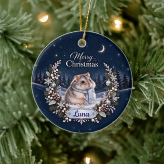 Personalized Winter Night Christmas Hamster Orname Ceramic Ornament