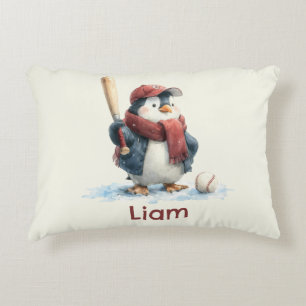 Personalized Winter Penguin Baseball Kid Accent Pillow