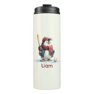 Personalized Winter Penguin Baseball Kid Thermal Tumbler